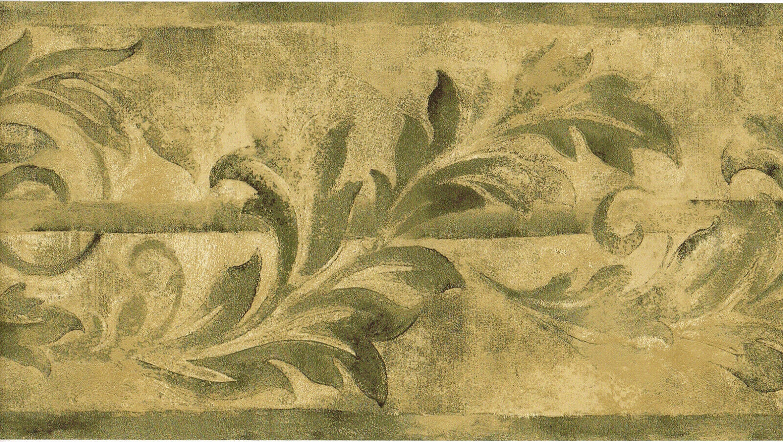 Architectural antique gold green acanthus leaf scroll wallpaper border