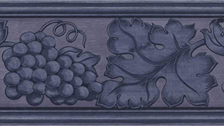 Damask style grapes leaves on scroll pewter blue wallpaper border retro design roll x tools home improvement