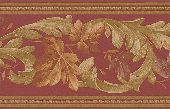 Satin leaf scroll trail wallpaper border b