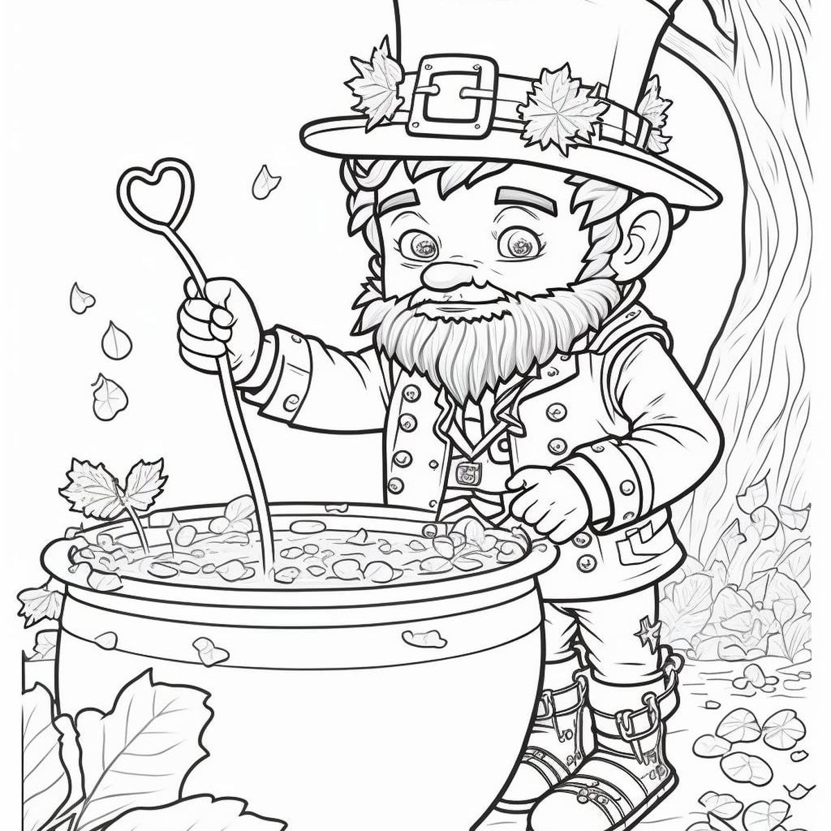Patricks day coloring leprechaun discovering a pot of gold coloring page template