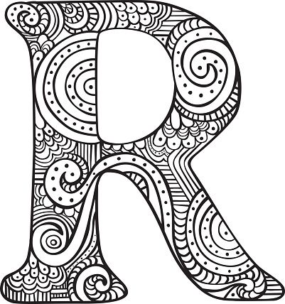 Hand drawn capital letter r in black