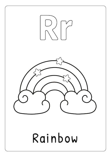 Premium vector alphabet letter r for rainbow coloring page for kids