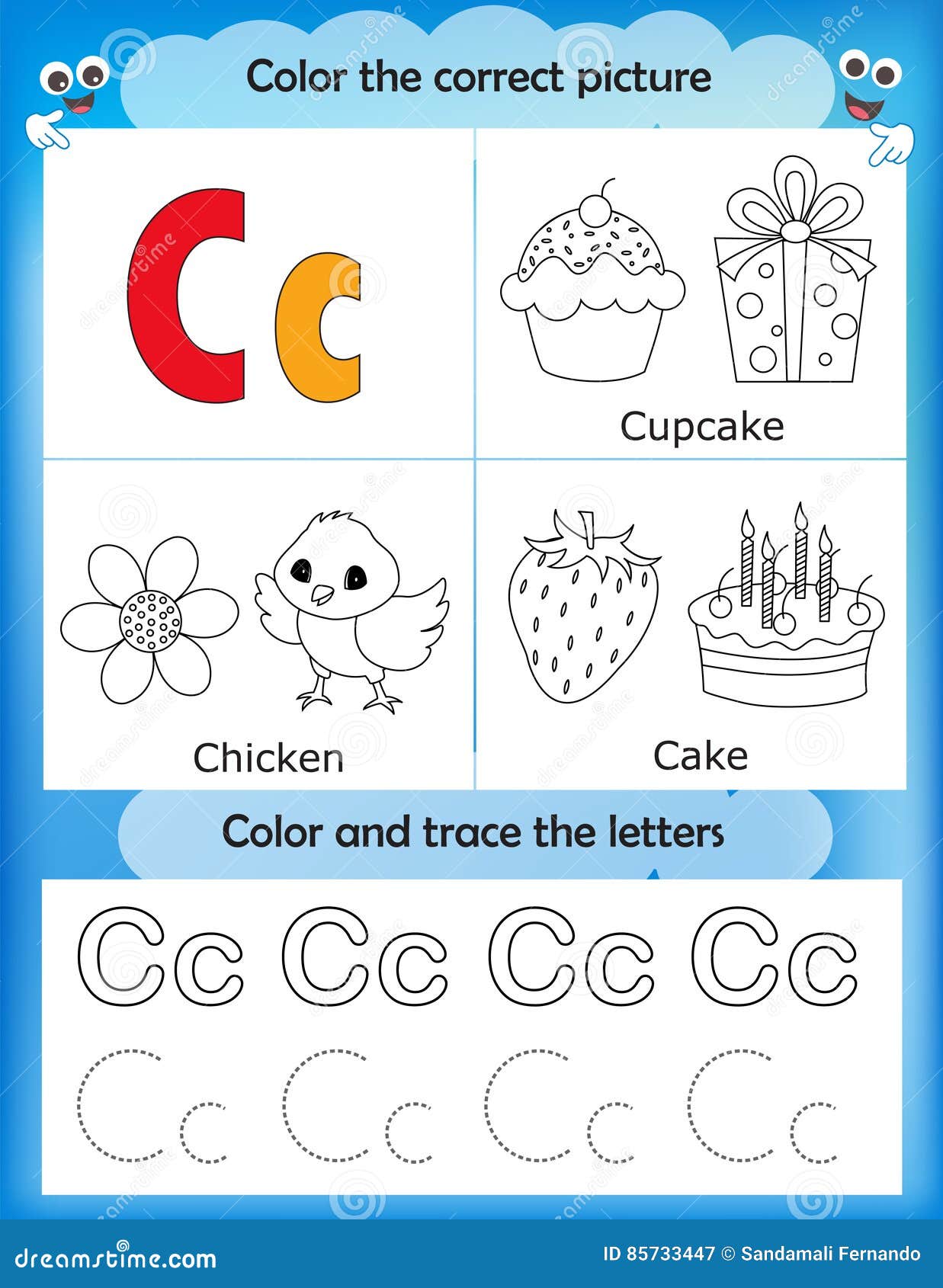 Alphabet learning and color letter c stock illustration