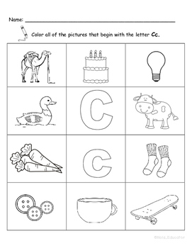 Letter cc words coloring worksheet by nola educator tpt