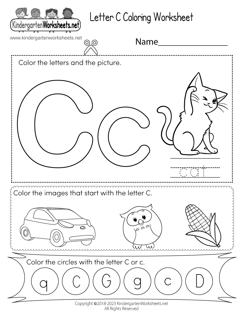 Letter c coloring worksheet