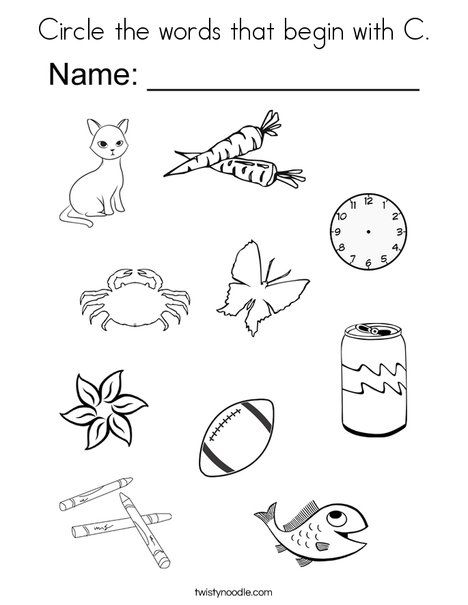 Circle the words that begin with c coloring page kids worksheets preschool phonics worksheets learning phonics