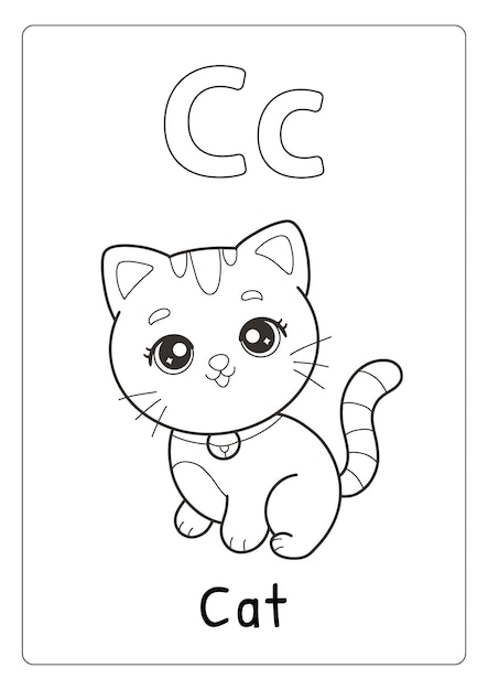 Premium vector alphabet letter c for cat coloring page for kids