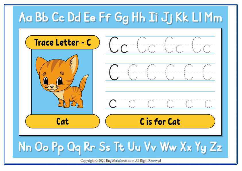 Alphabet letter c exercise with cartoon vocabulary
