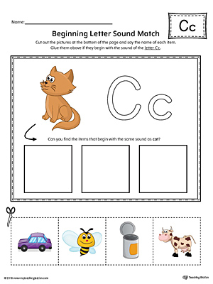 Letter c beginning sound picture match worksheet color