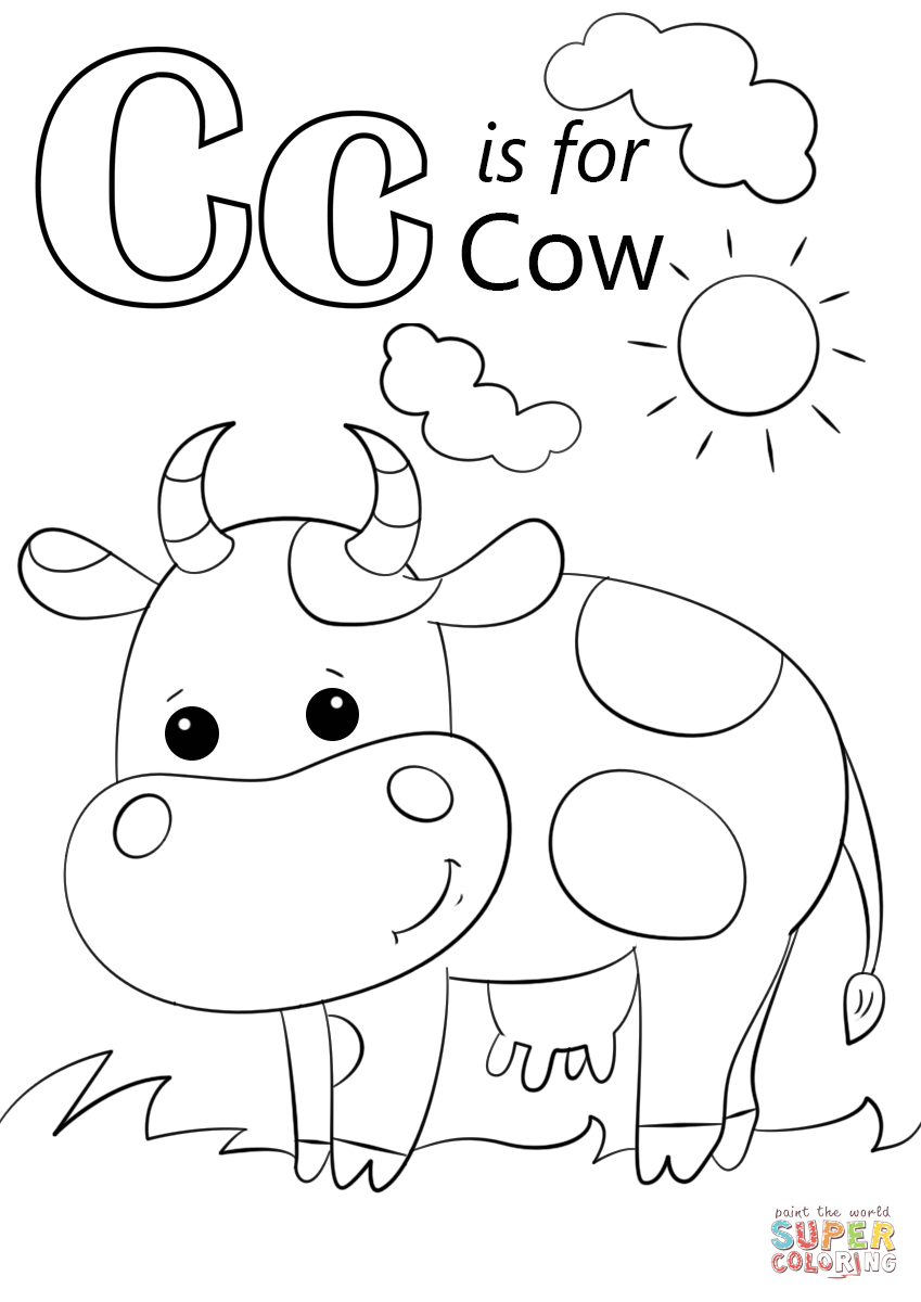Letter c is for cow coloring page free printable coloring pages