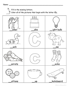 Letter cc words coloring worksheet by nola educator tpt
