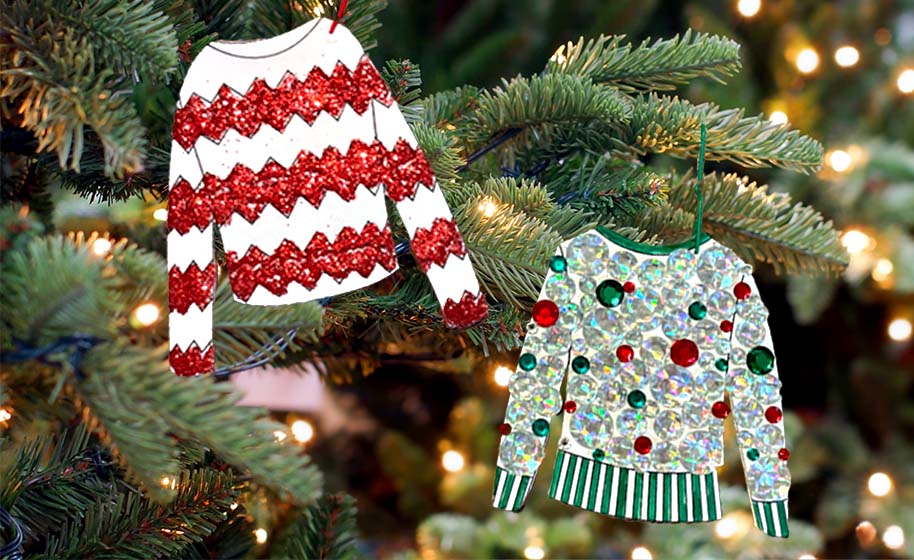 Ugly christmas sweater ornaments coloring sheet