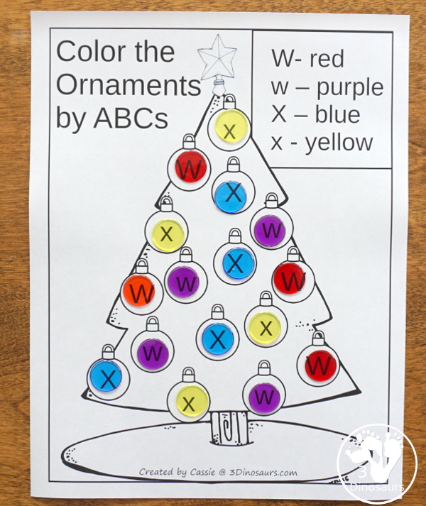 Christmas tree abc coloring dinosaurs