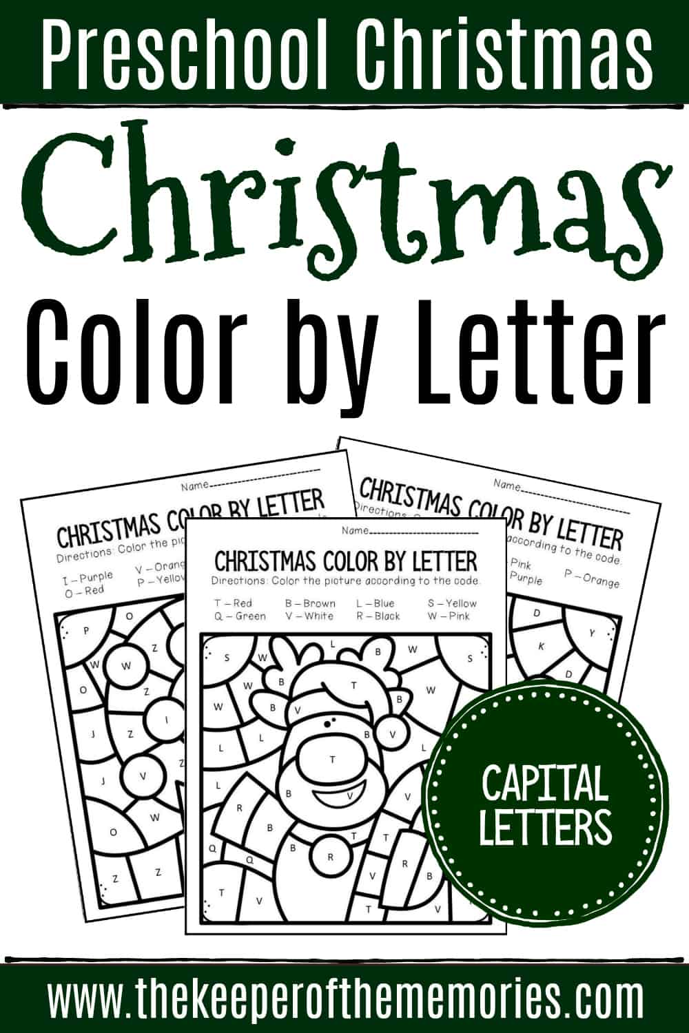 Color by capital letter christmas preschool worksheets