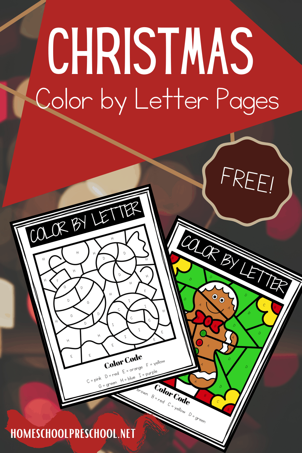 Christmas color by letter worksheets story