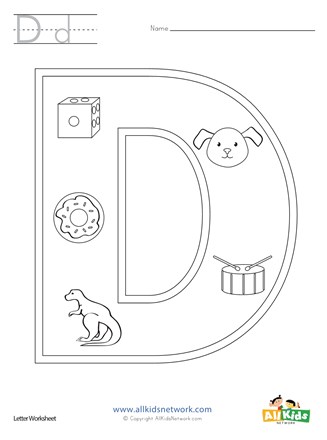 Letter d coloring page all kids network