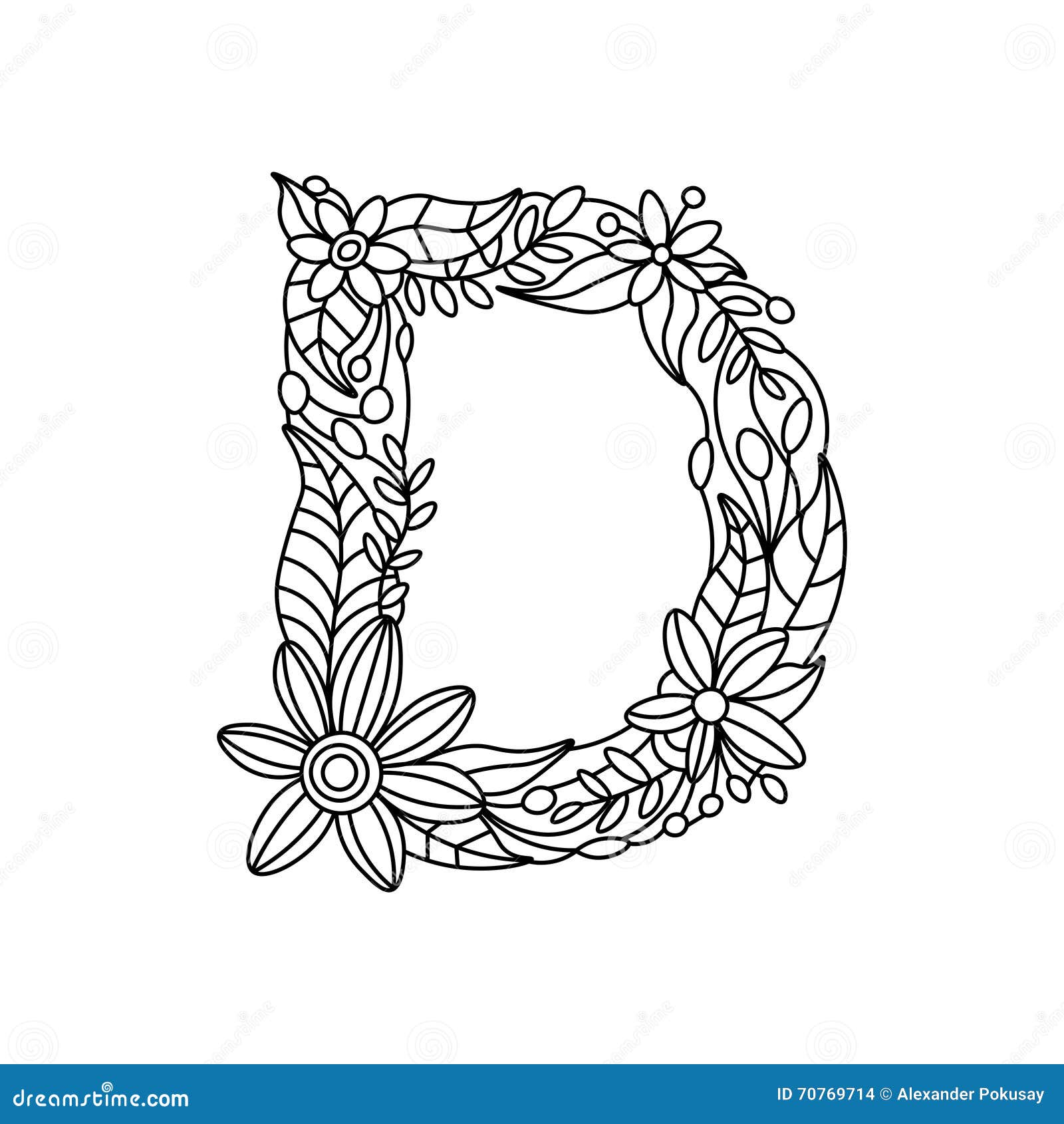 Letter d coloring book for adults vector stock vector