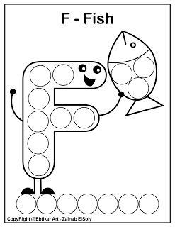 Set of abc dot marker coloring pages letter f for fish preschool alphabet printables preschool coloring pages free preschool printables alphabet