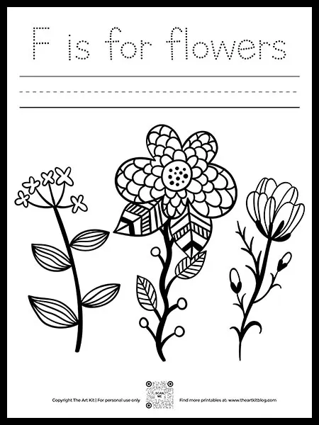 Free letter f worksheet f is for flowers dotted font â the art kit