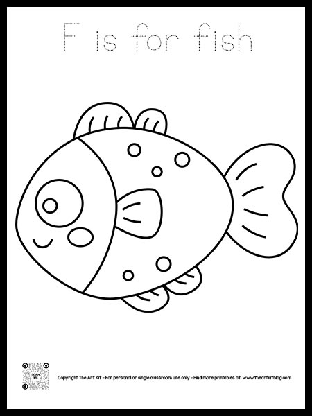 Letter f is for fish coloring pages â dotted font â the art kit
