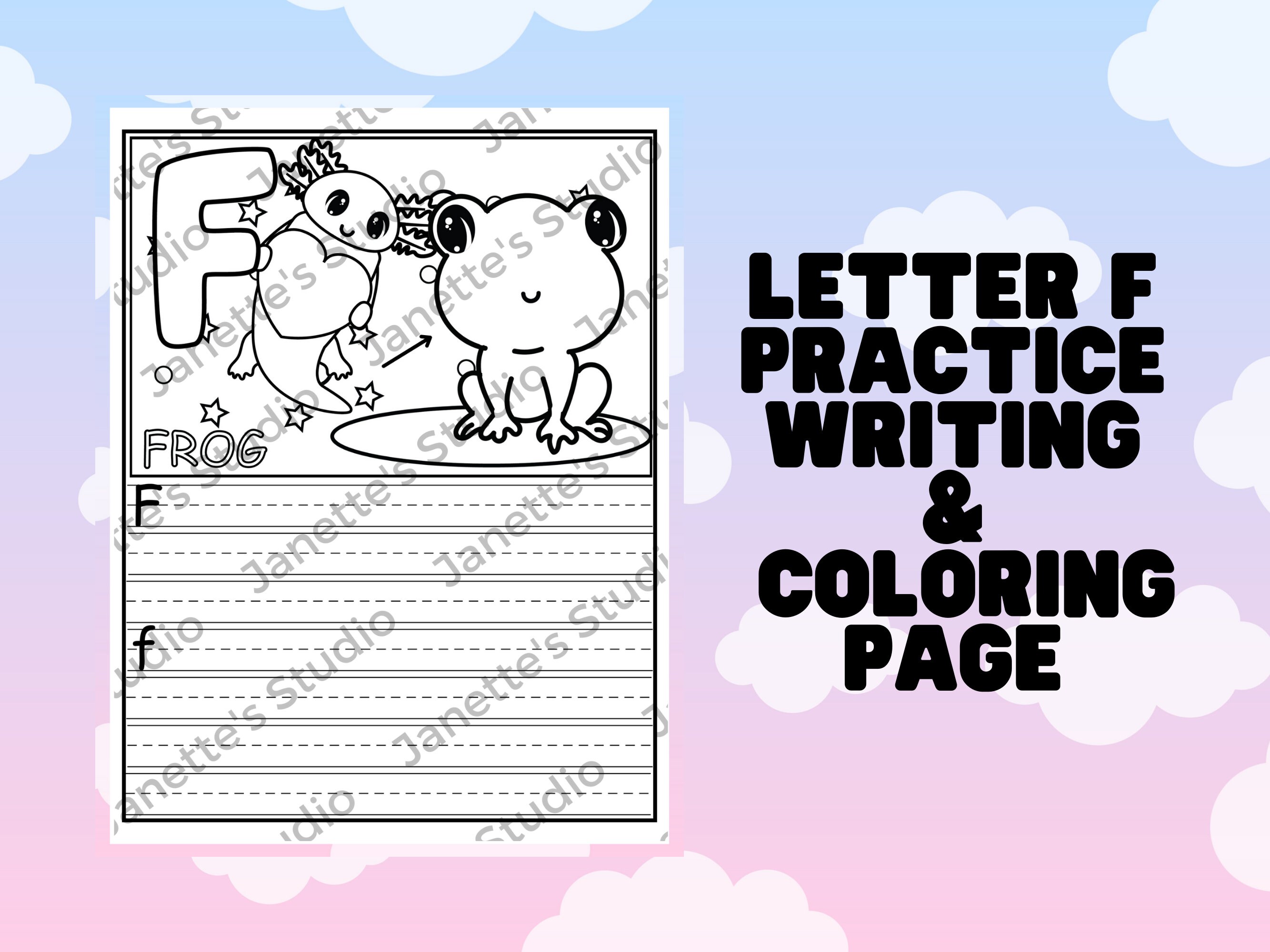Kawaii axolotl letter f coloring page cute coloring page