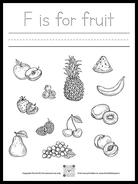 Free letter f worksheet f is for fruit dotted font â the art kit