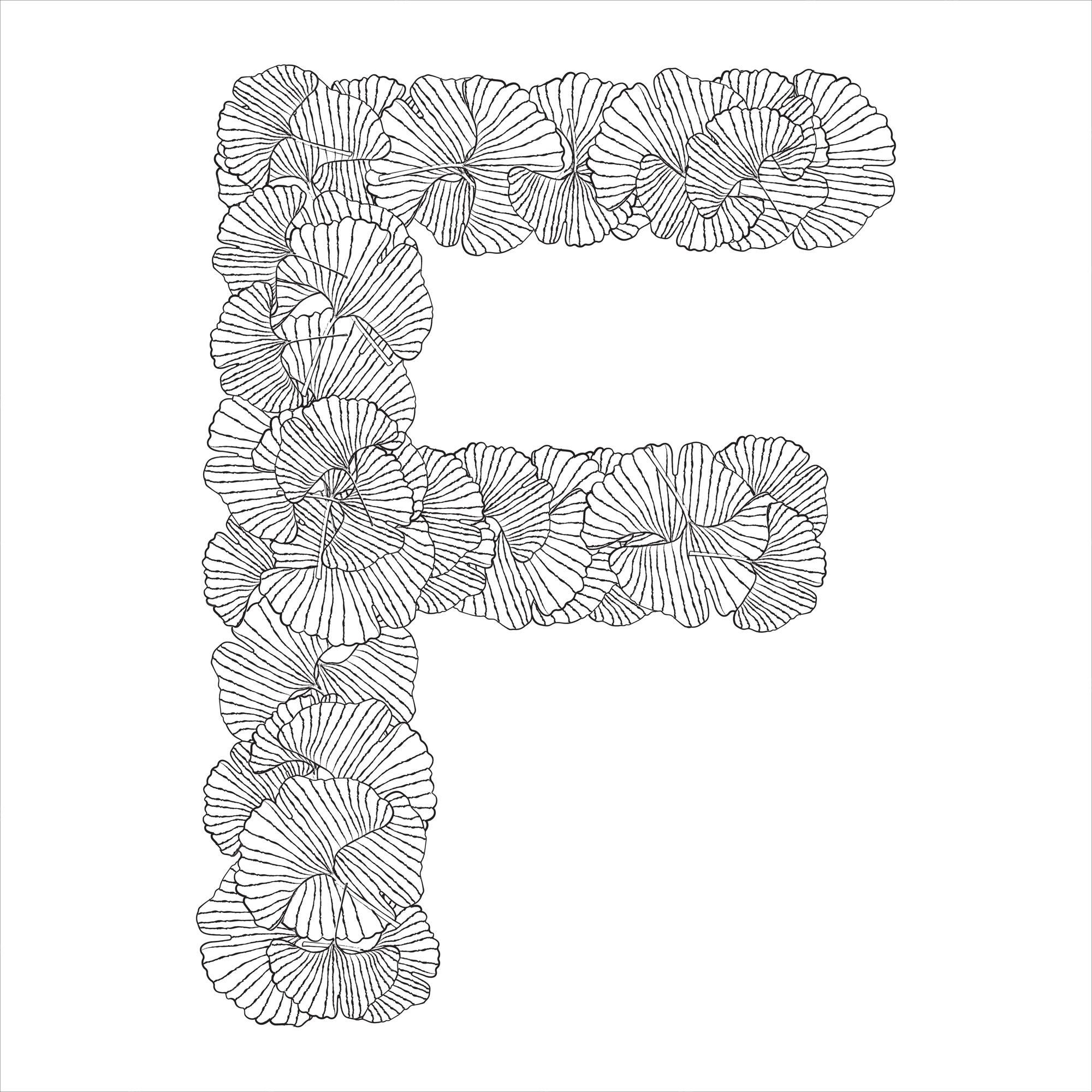 Premium vector hand drawn capital letter f in black coloring sheet for adults
