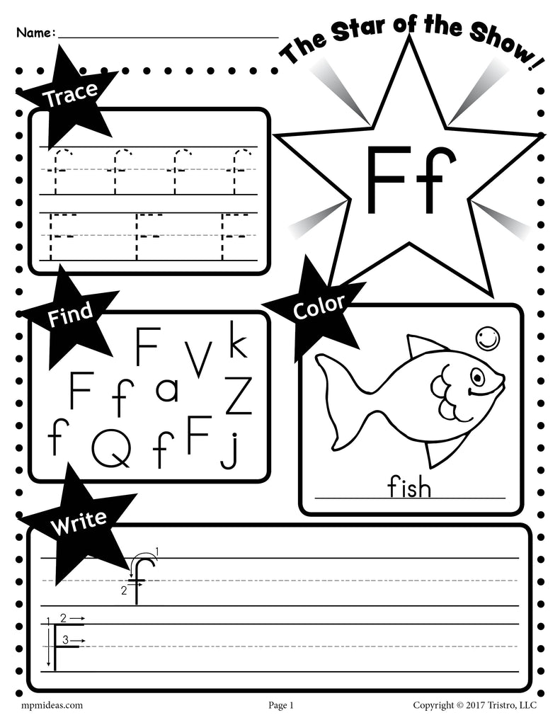 Letter f worksheet tracing coloring writing more â