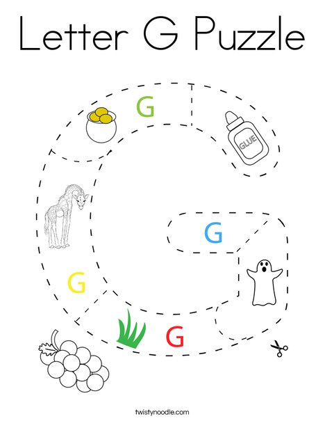 Letter g puzzle coloring page