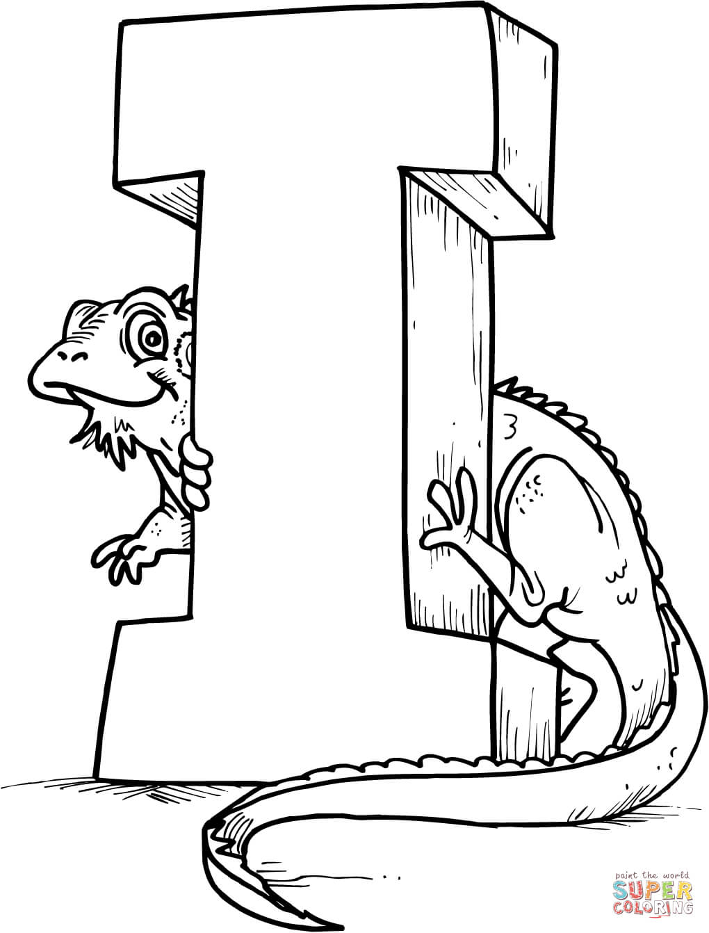 Letter i is for iguana coloring page free printable coloring pages
