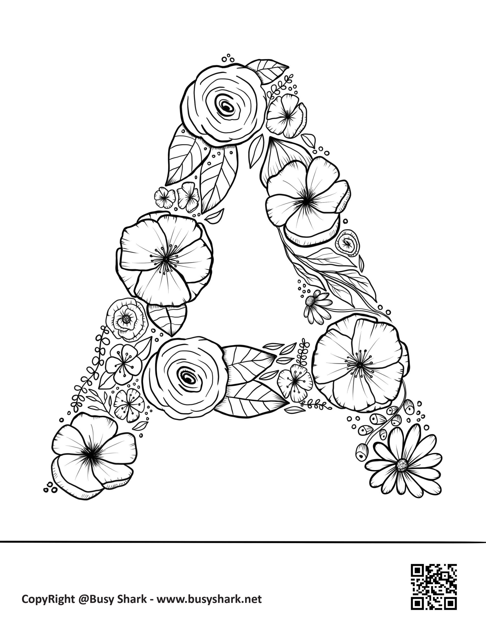Letter a floral coloring page free printable