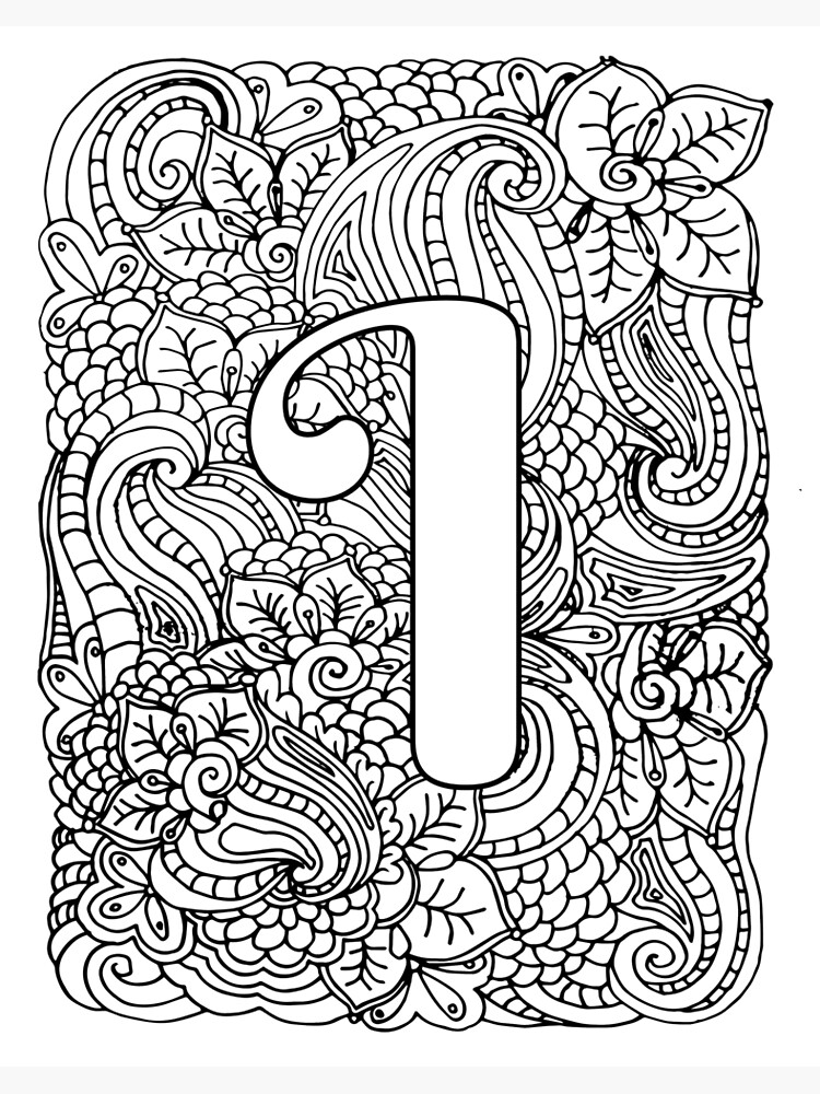 Adult coloring page monogram letter i art board print for sale by mamasweetea