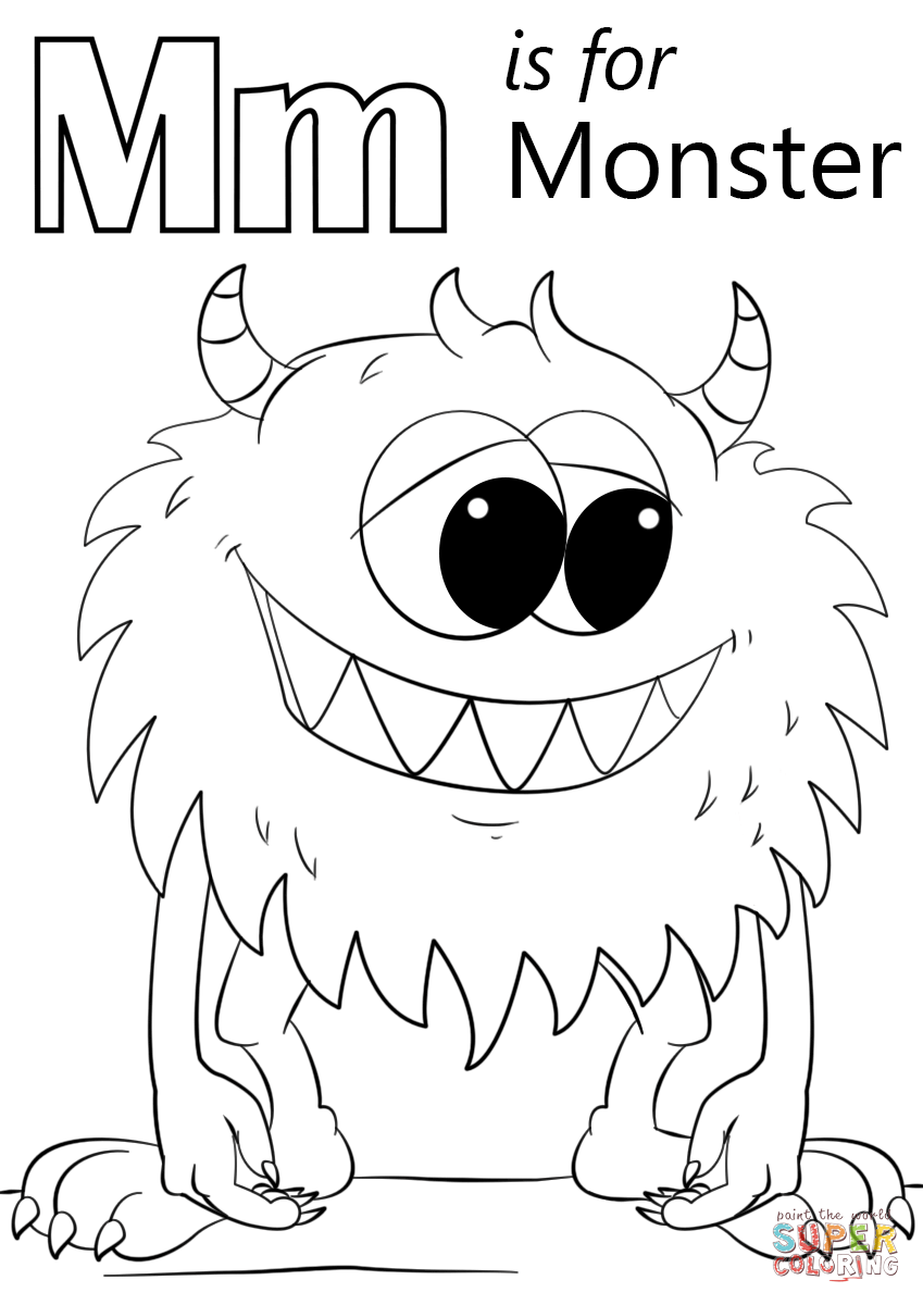 Letter m is for monster coloring page free printable coloring pages