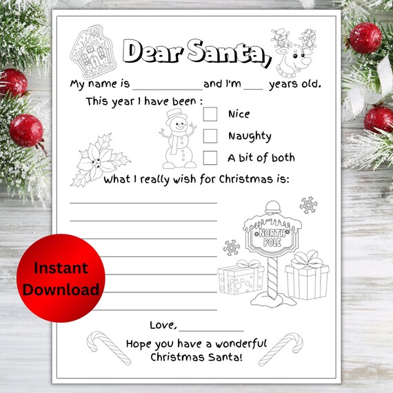 Letter to santa printable coloring template printable dear santa letter santa wish list to color breakfast with santa coloring page