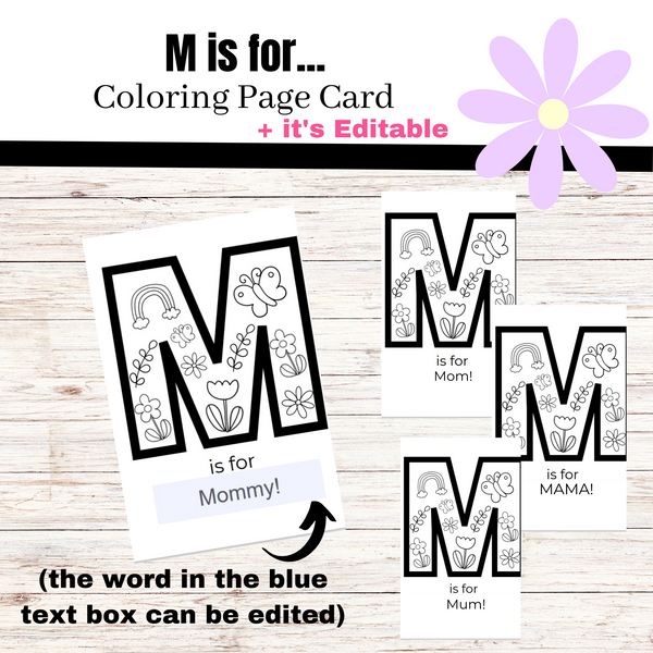 M is for card to color printable mothers day coloring page card â the keele deal