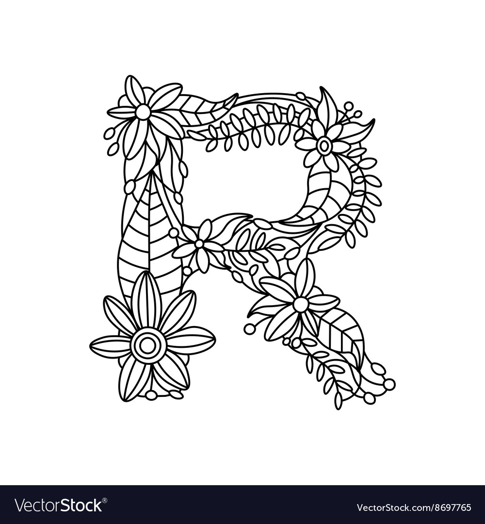 Letter r coloring book for adults royalty free vector image