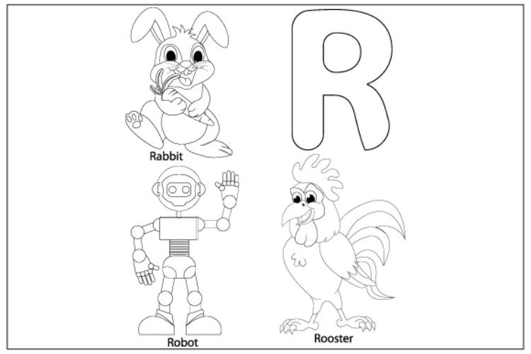 Coloring sheet from letter r for kids