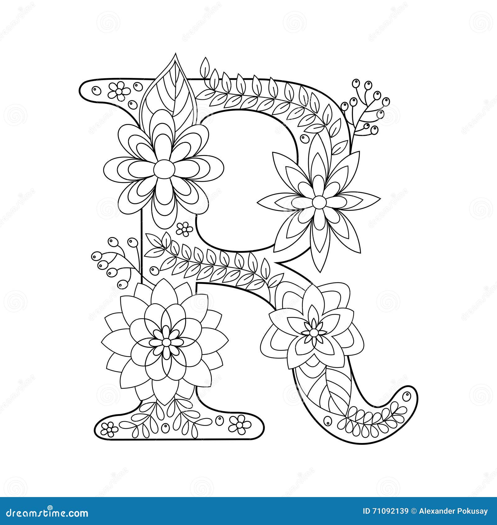 Letter r coloring book for adults vector stock vector