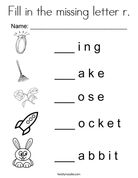 Fill in the missing letter r coloring page