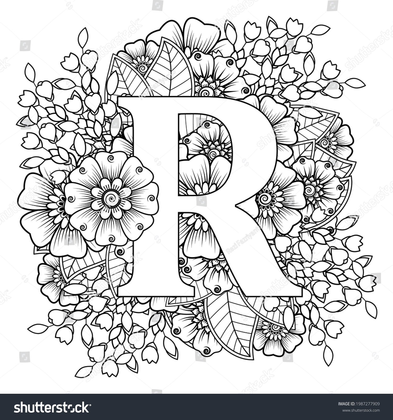 Letter r mehndi flower decorative ornament stock vector royalty free