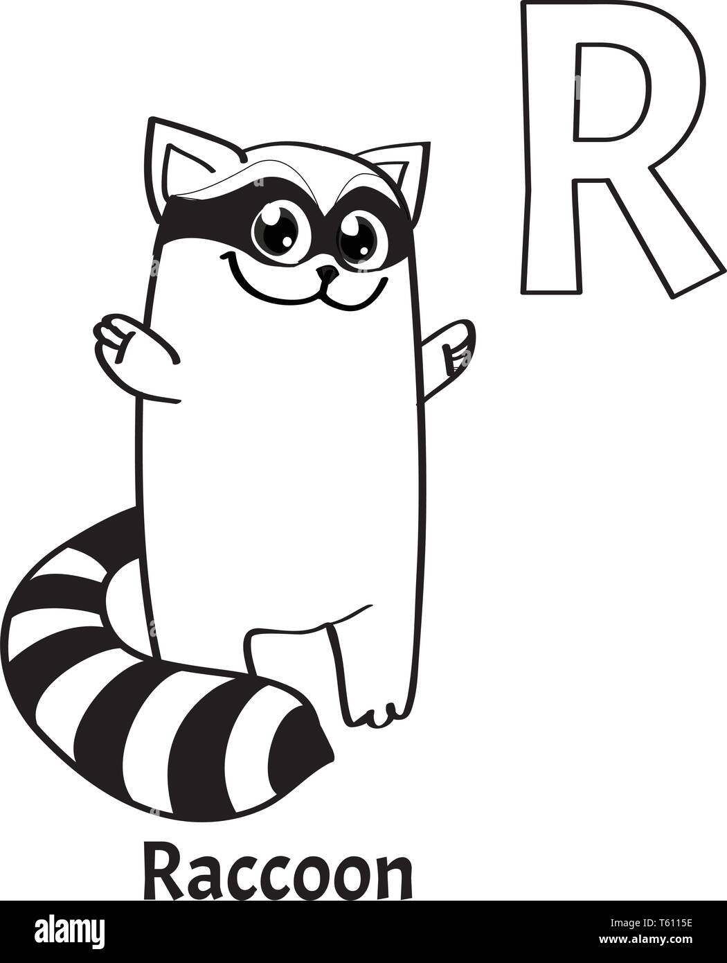 Vector alphabet letter r coloring page raccoon stock vector image art