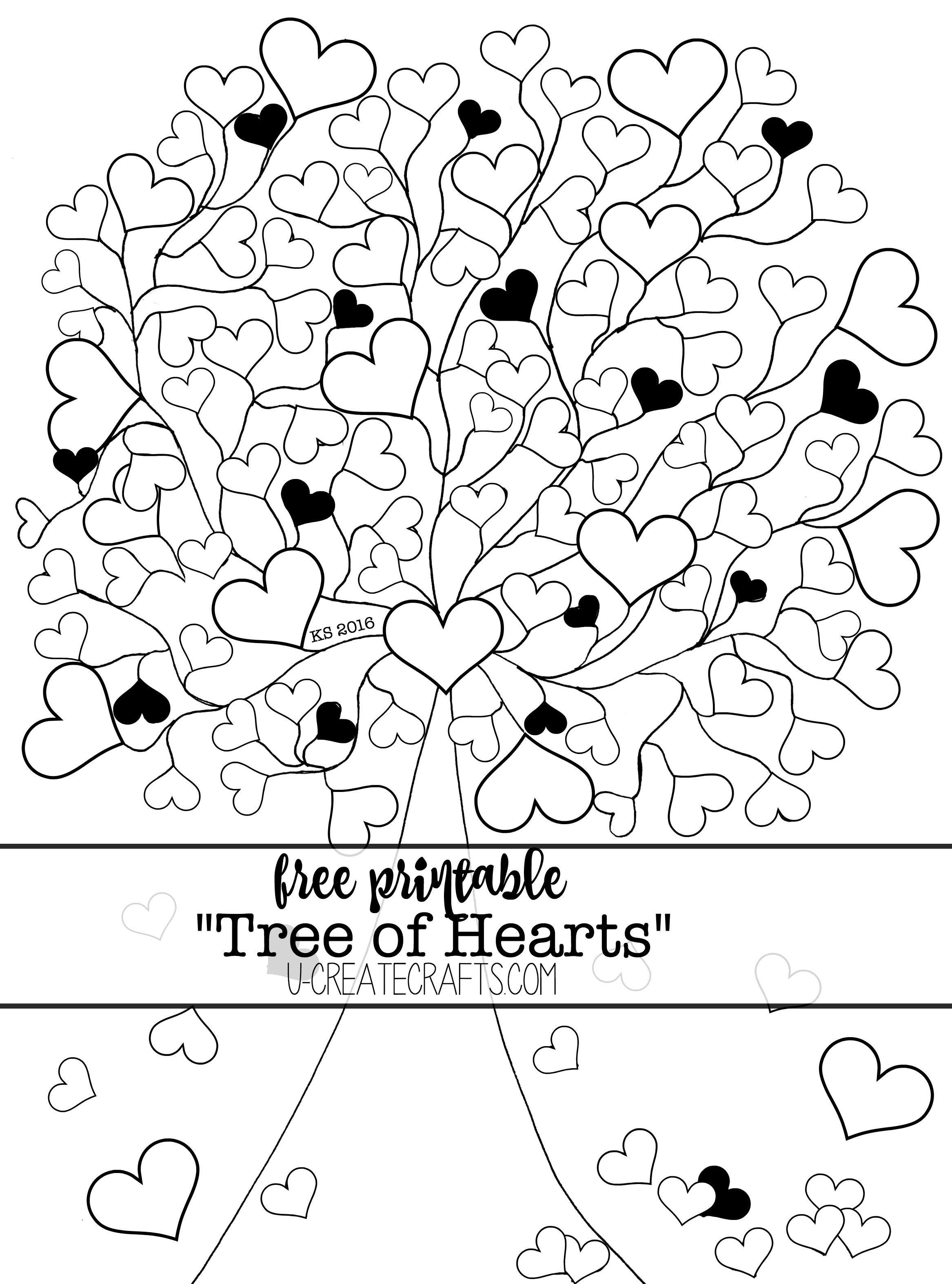 Valentine conversation heart tree coloring pages