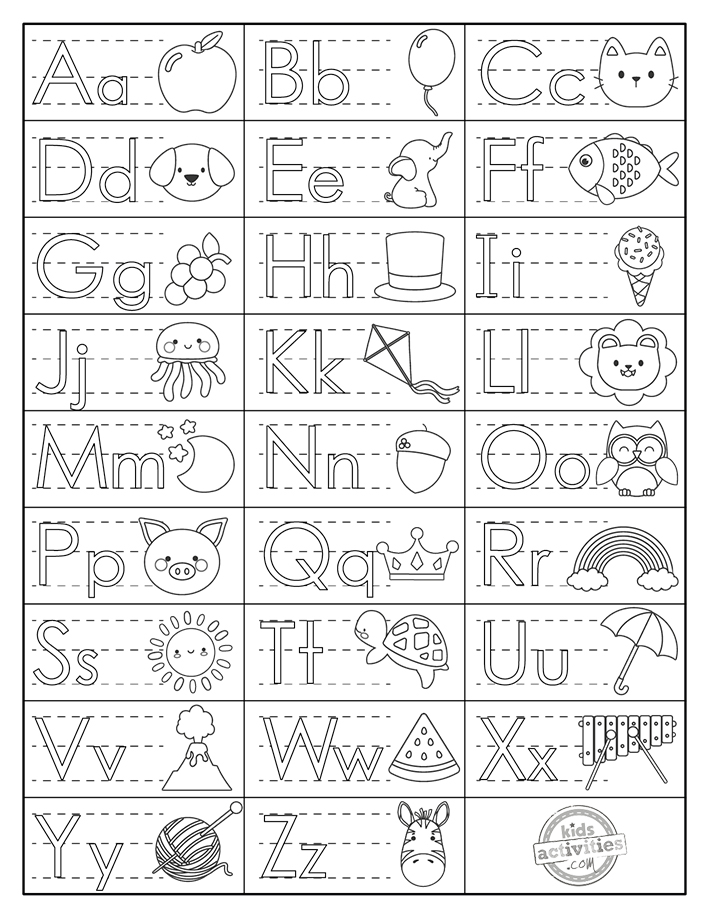 Easy alphabet printable chart coloring pages kids activities blog