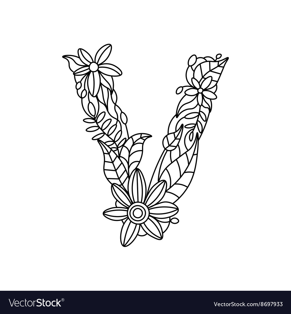 Letter v coloring book for adults royalty free vector image