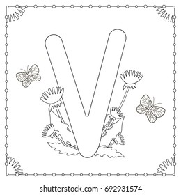 Alphabet coloring page capital letter v stock vector royalty free