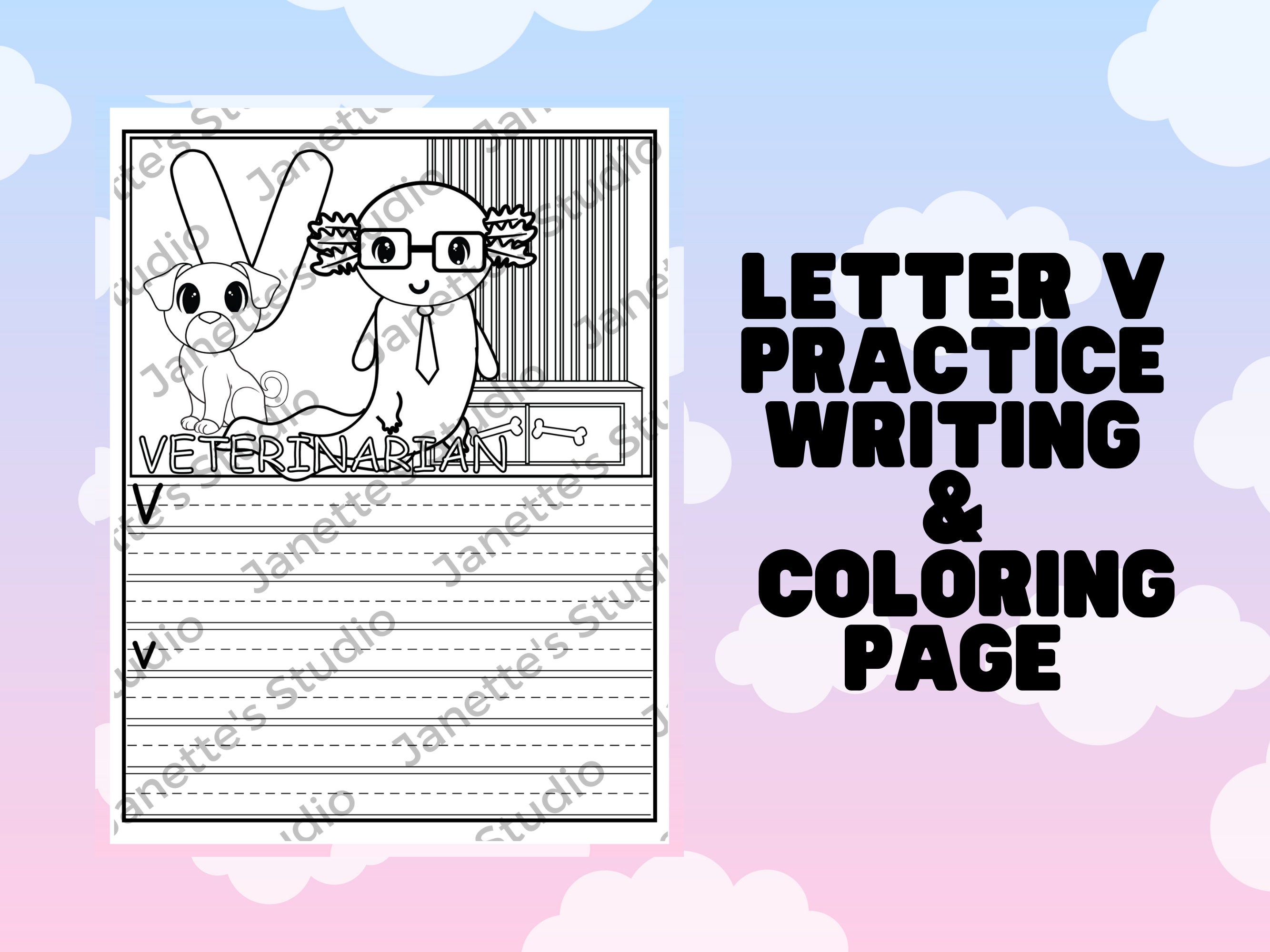 Kawaii axolotl letter v coloring page cute coloring page