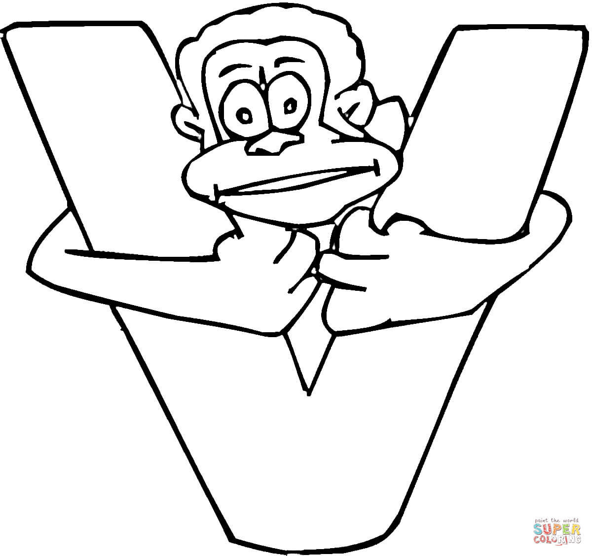 Letter v with monkey coloring page free printable coloring pages
