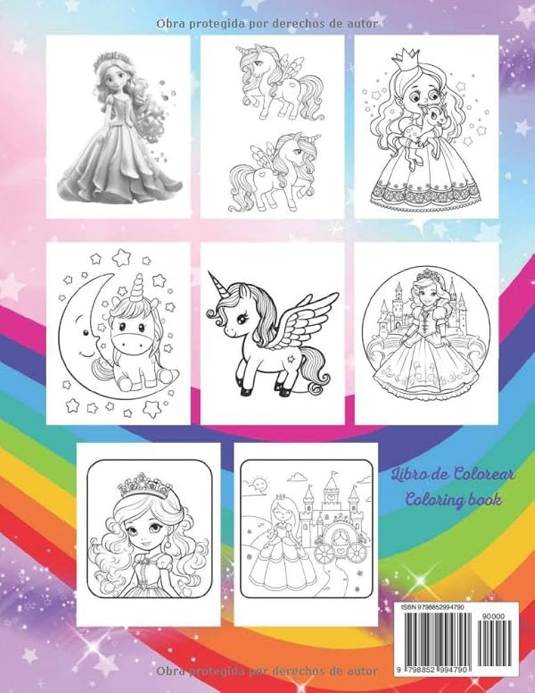 Libro de colorear princesas y unicornios coloring book unicorn pãginas para pintar spanish edition redondo marãa books