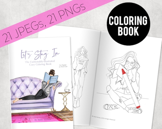 Libro para colorear acogedor de ilustraciãn de moda digital para uso digital o impreso libro para colorear para adultosniãos