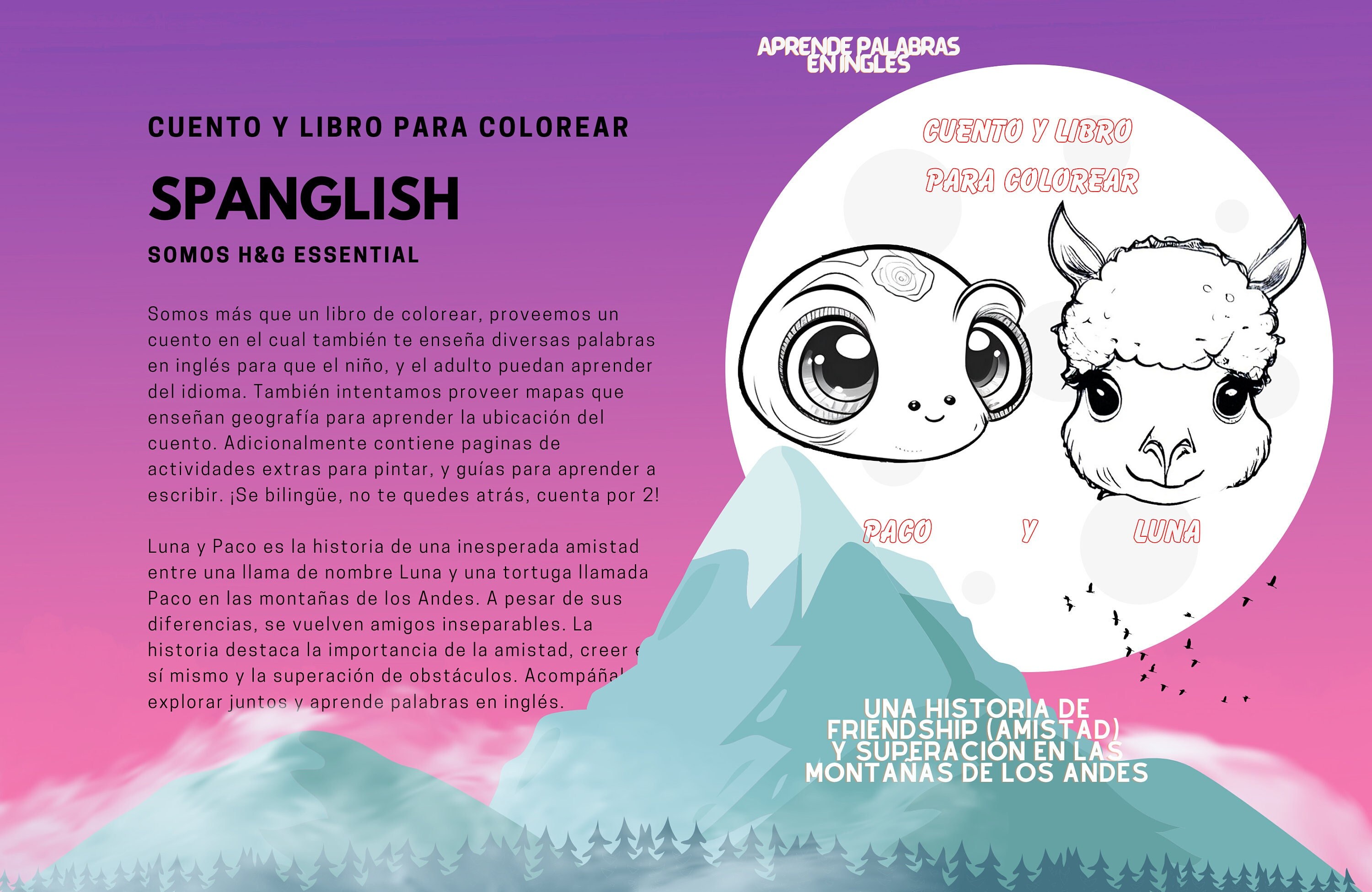 Printable coloring book imprime libro para colorear pdf file bilingual aprende palabras en ingles
